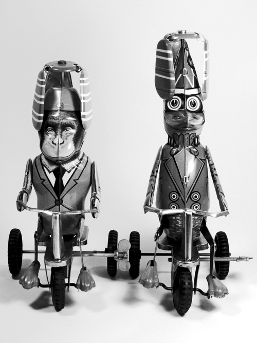 Unknown Chinese Maker Tin Monkey and Duck on Bike Front 2